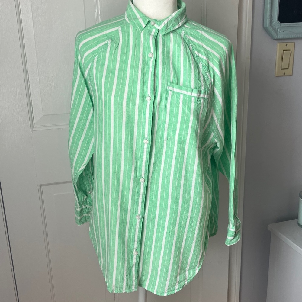 Aerie Mint Green Striped Linen Blend oversized summer shirt
